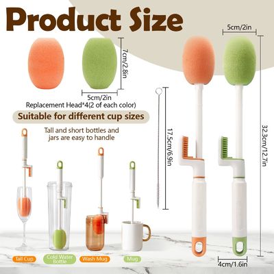 Multifunctional Water Bottle Cleaner Brush Sets  with Replace Heads